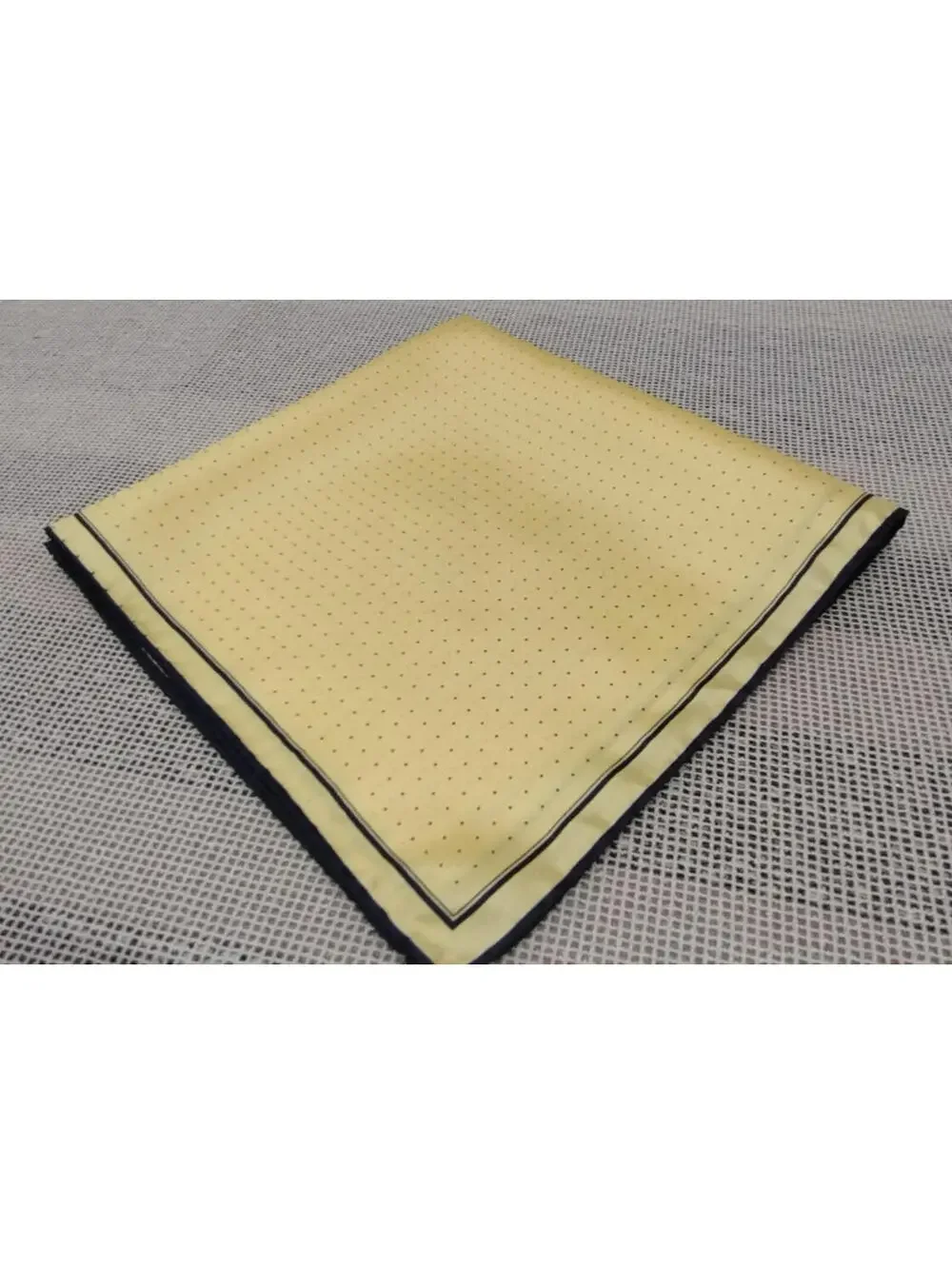 Vintage Yellow Silk Handkerchief Dark Navy Blue Dotted dots dot 19 inch Scarf